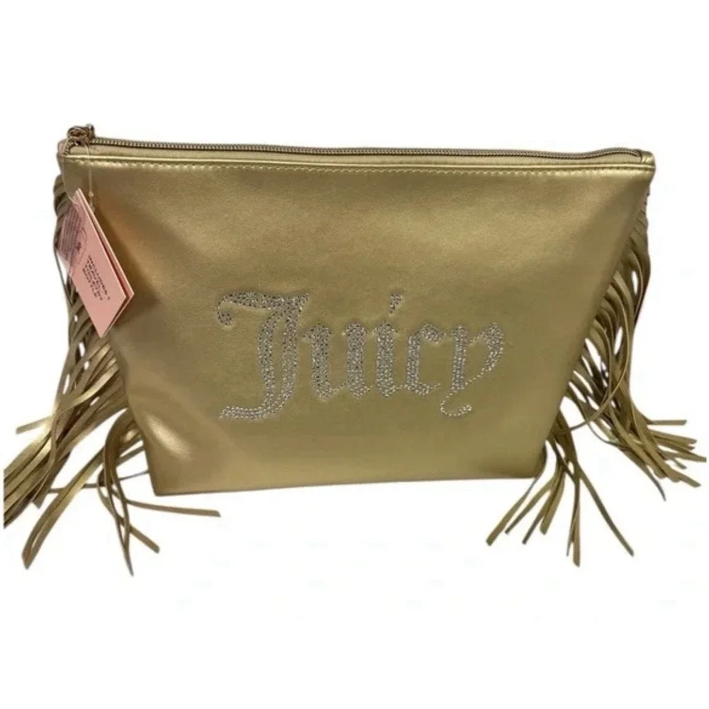 ✨‎ Juicy Couture Gold Fringe Makeup Pouch – Rhinestone Logo – NWT ✨